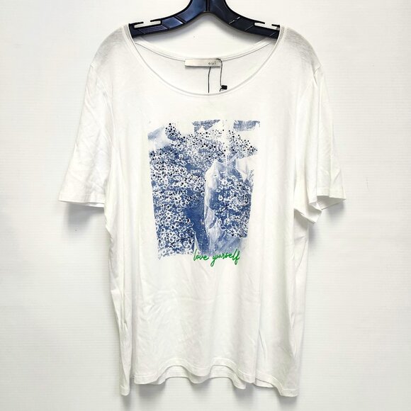 Oui Women's White/Blue Graphic "Love Yourself" Tee Size 16 - Picture 1 of 10
